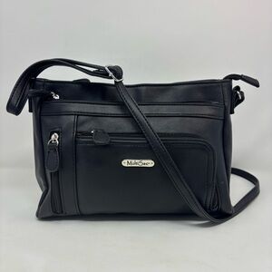 MultiSac Black Crossbody Bag Faux Leather Shoulder Purse Multi Pockets Zipper